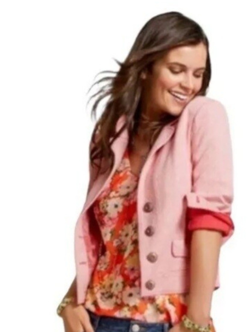 CAbi Soft Pink Cropped Textured Blazer